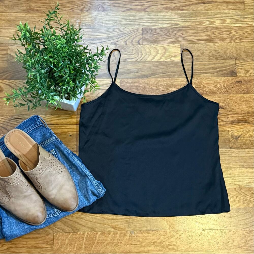 Theory Womens P Black Slip Spaghetti Strap Silky Basic Tank Top Shirt